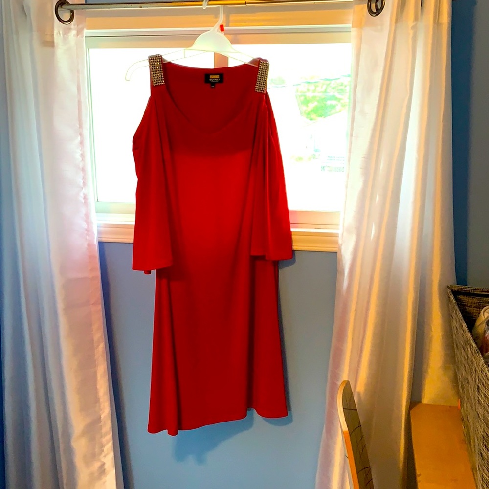Red cut out shoulder dress